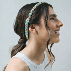 Matr Boomie Priya Single Braided Headband - Upcycled Sari Fabric, Light Blue